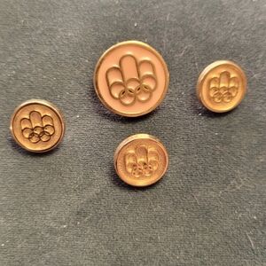 2/$22 1976 Montreal Olympics collectible gold and pink enamel buttons, lot of 4